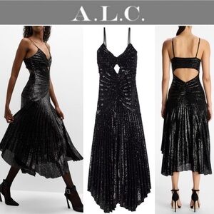 A.L.C Lou Sequin Midi Dress sz 2 in Black Cut Out NWT $795
